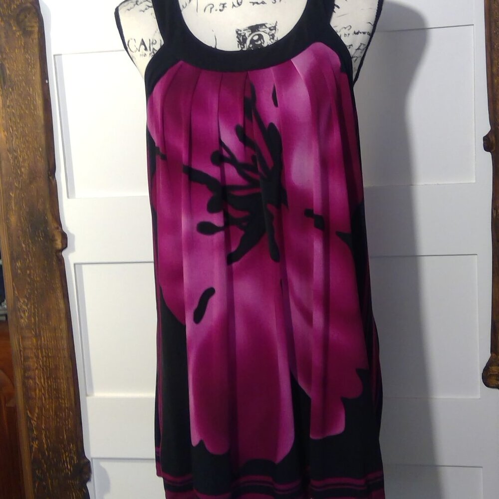 Style & Co. Women's Purple and Black Giant Flower Design Top (Size L)